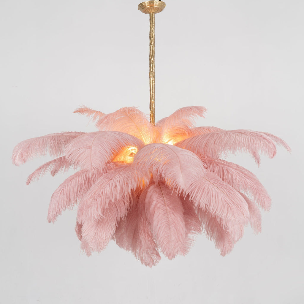Lustra Chandelier Ostrich Feather Large Brass Stem