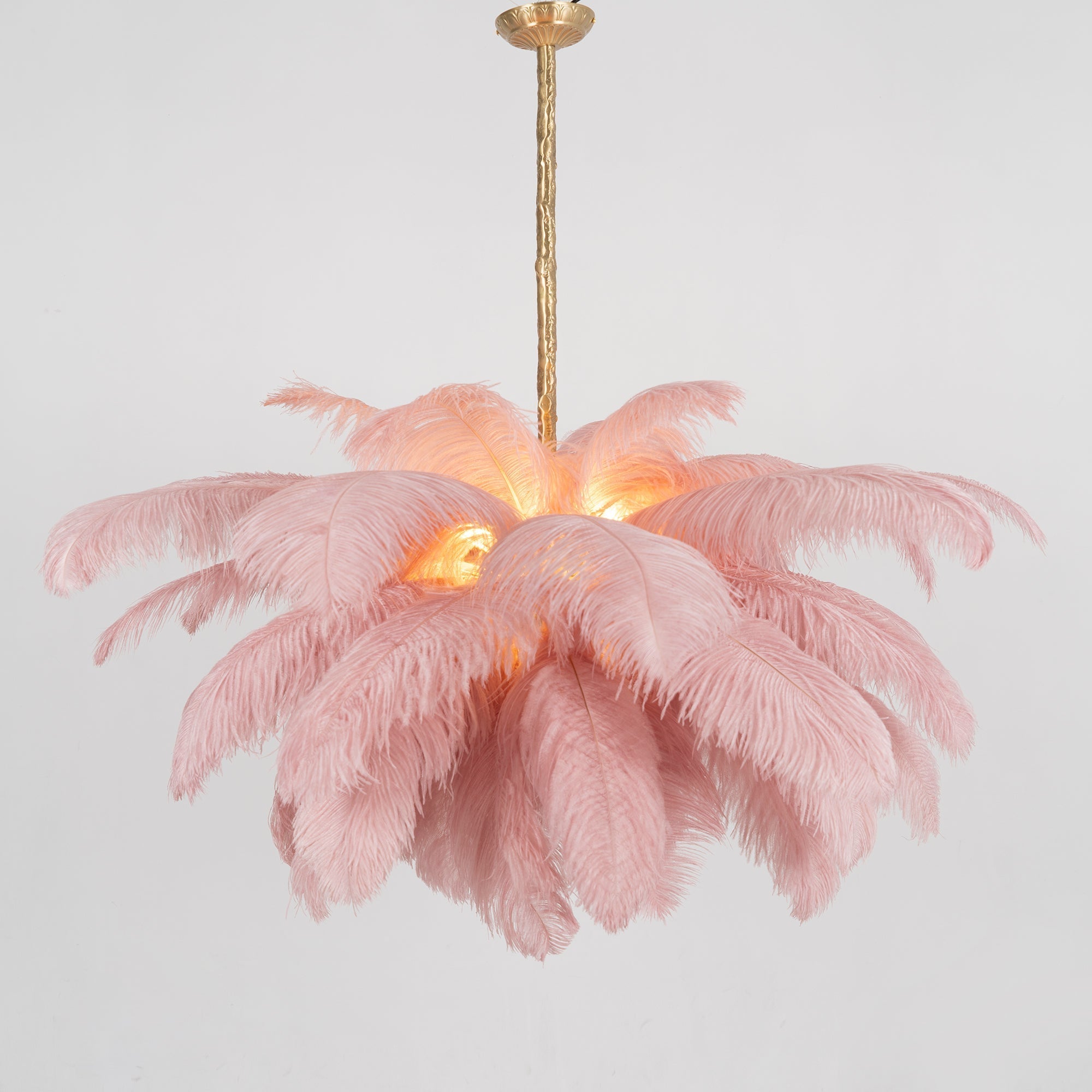 Lustra Chandelier Ostrich Feather Large Brass Stem