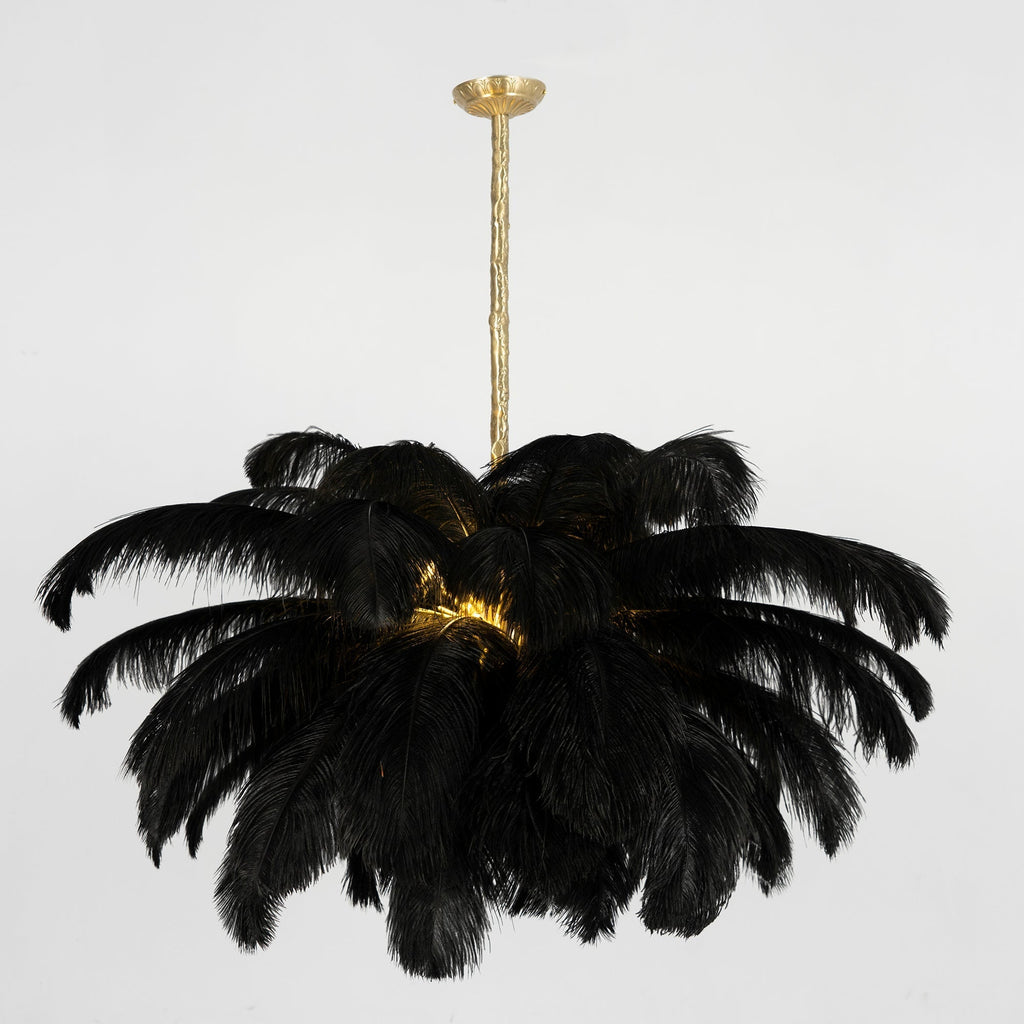 Lustra Chandelier Ostrich Feather Large Brass Stem