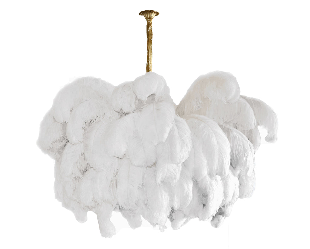 Lustra Chandelier Ostrich Feather Large Brass Stem