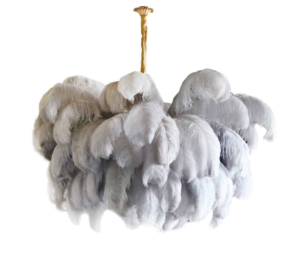 Lustra Chandelier Ostrich Feather Large Brass Stem
