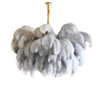 Lustra Chandelier Ostrich Feather Large Brass Stem