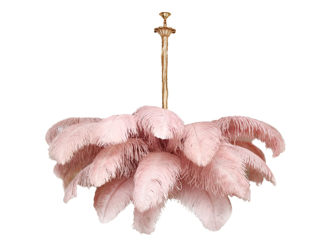 Lustra Chandelier Ostrich Feather Large Brass Stem