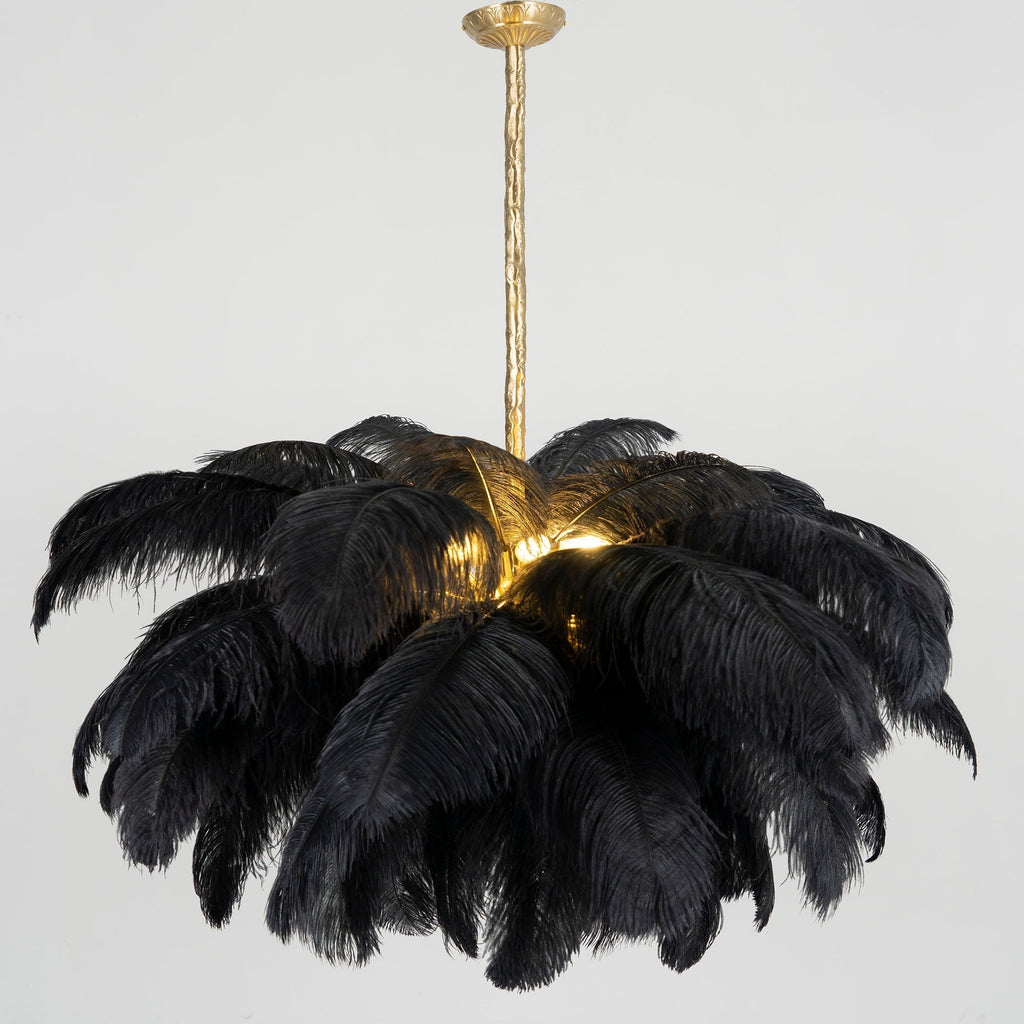 Lustra Chandelier Ostrich Feather Large Brass Stem