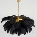 Lustra Chandelier Ostrich Feather Large Brass Stem