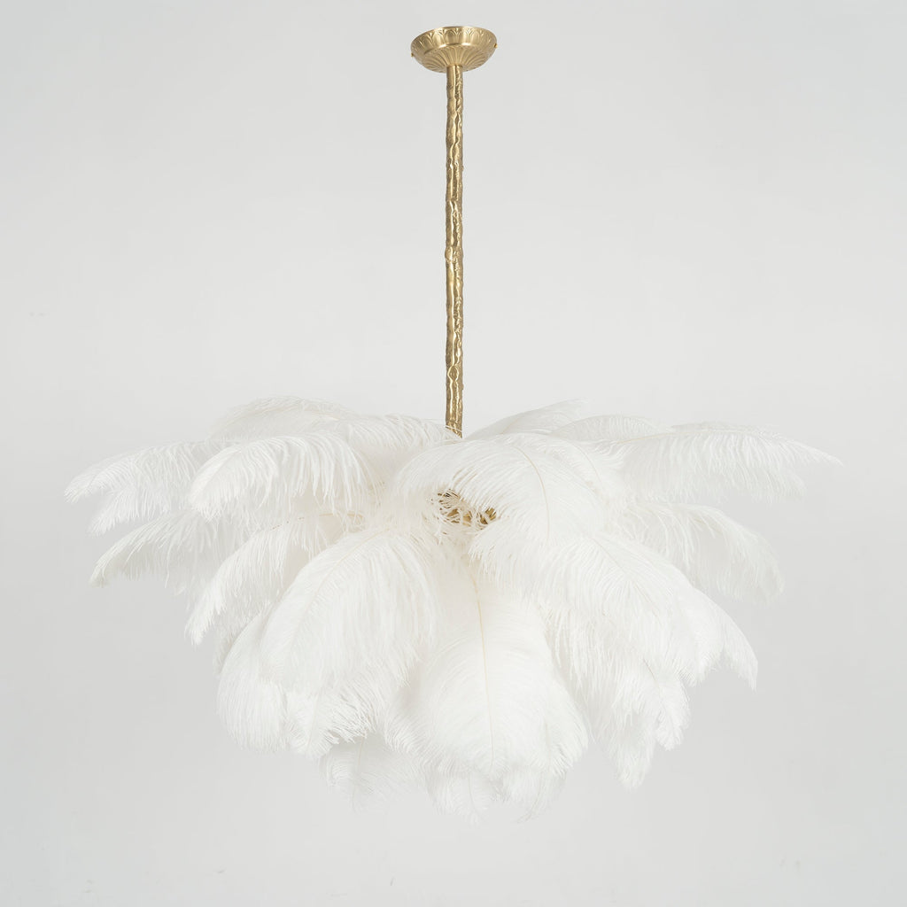 Lustra Chandelier Ostrich Feather Large Brass Stem