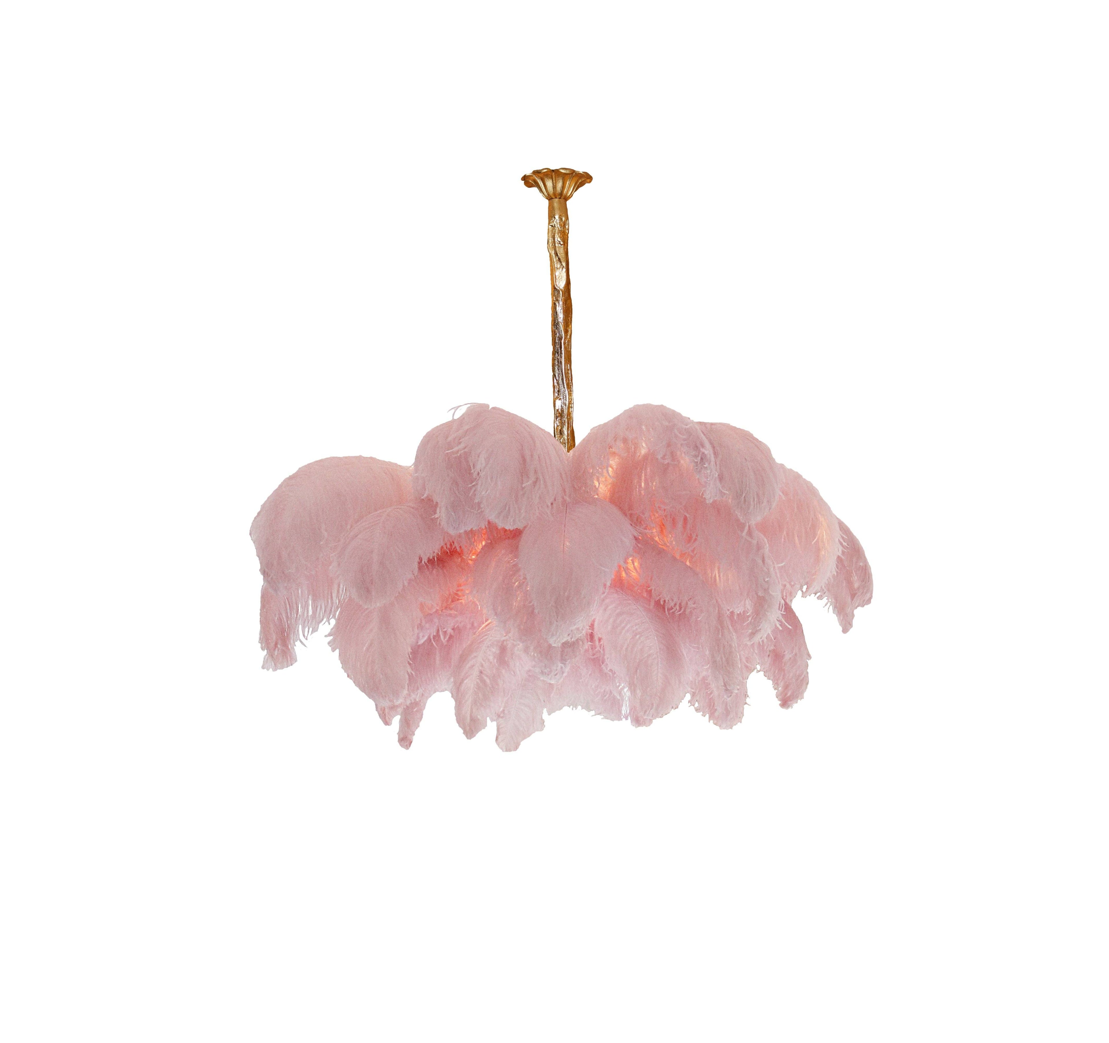 Lustra Chandelier Ostrich Feather Large Brass Stem