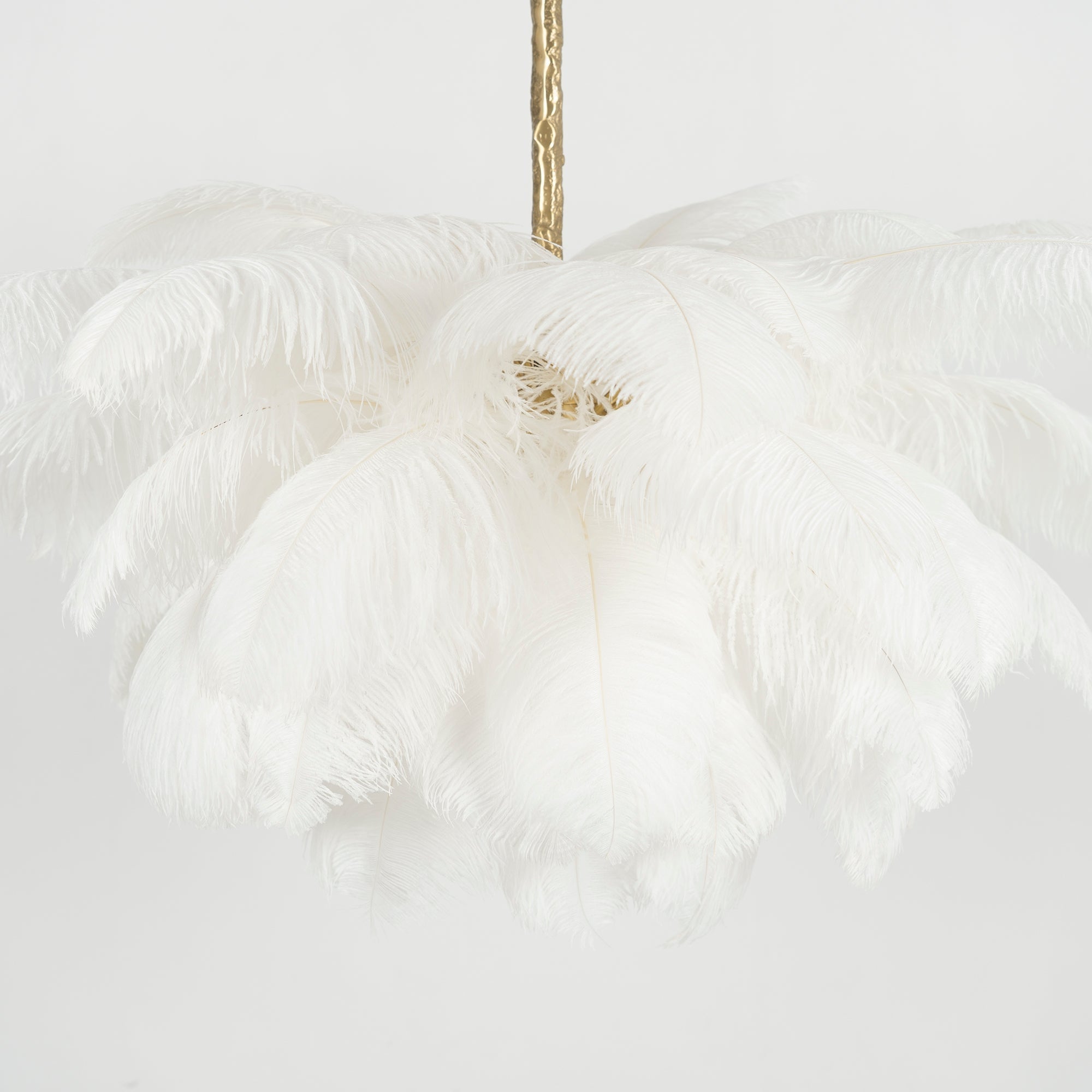 Lustra Chandelier Ostrich Feather Large Brass Stem