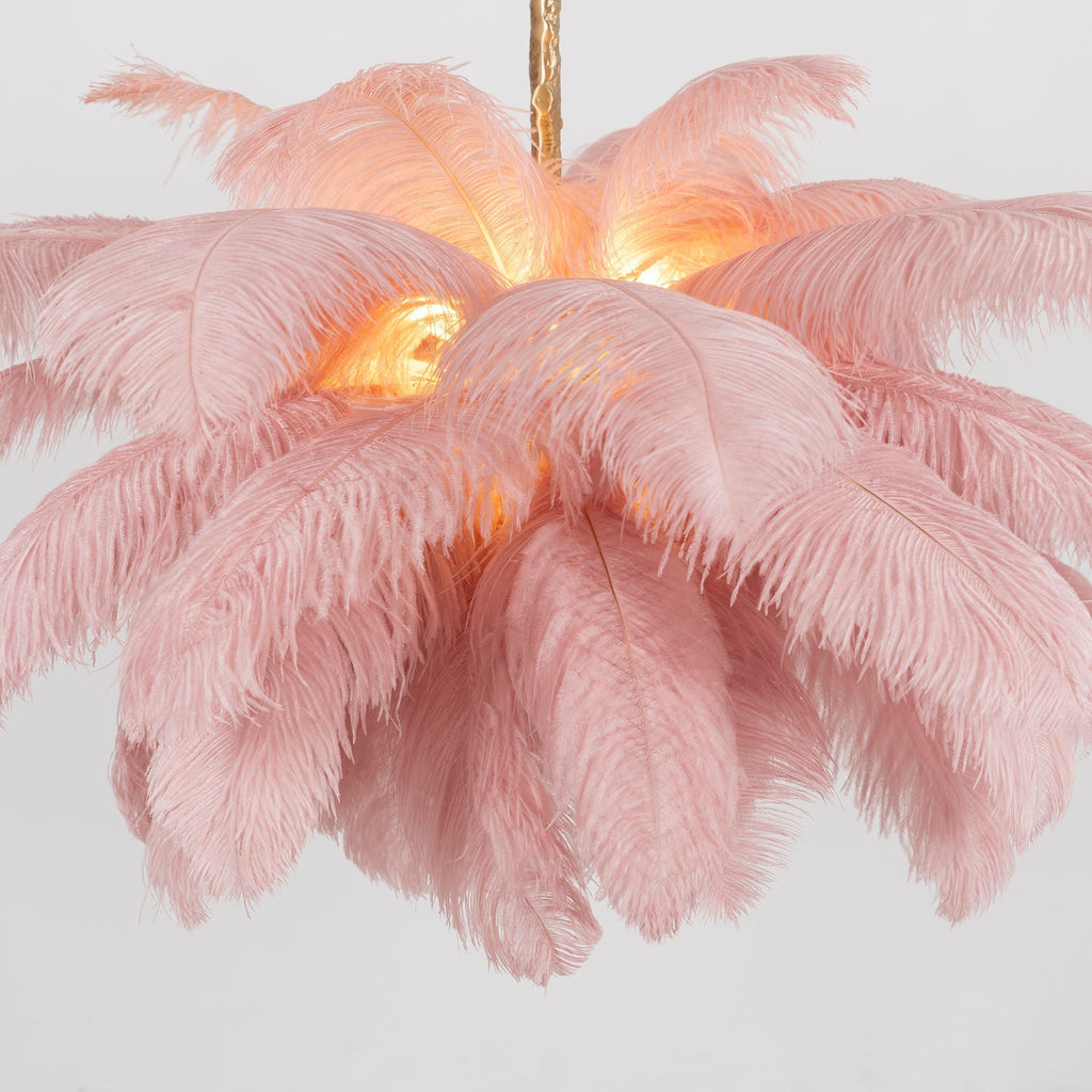Lustra Chandelier Ostrich Feather Large Brass Stem