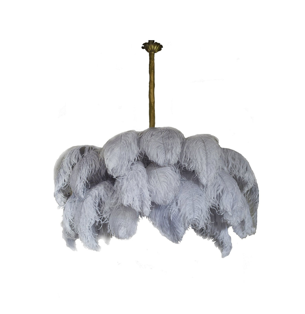 Lustra Chandelier Ostrich Feather Large Brass Stem