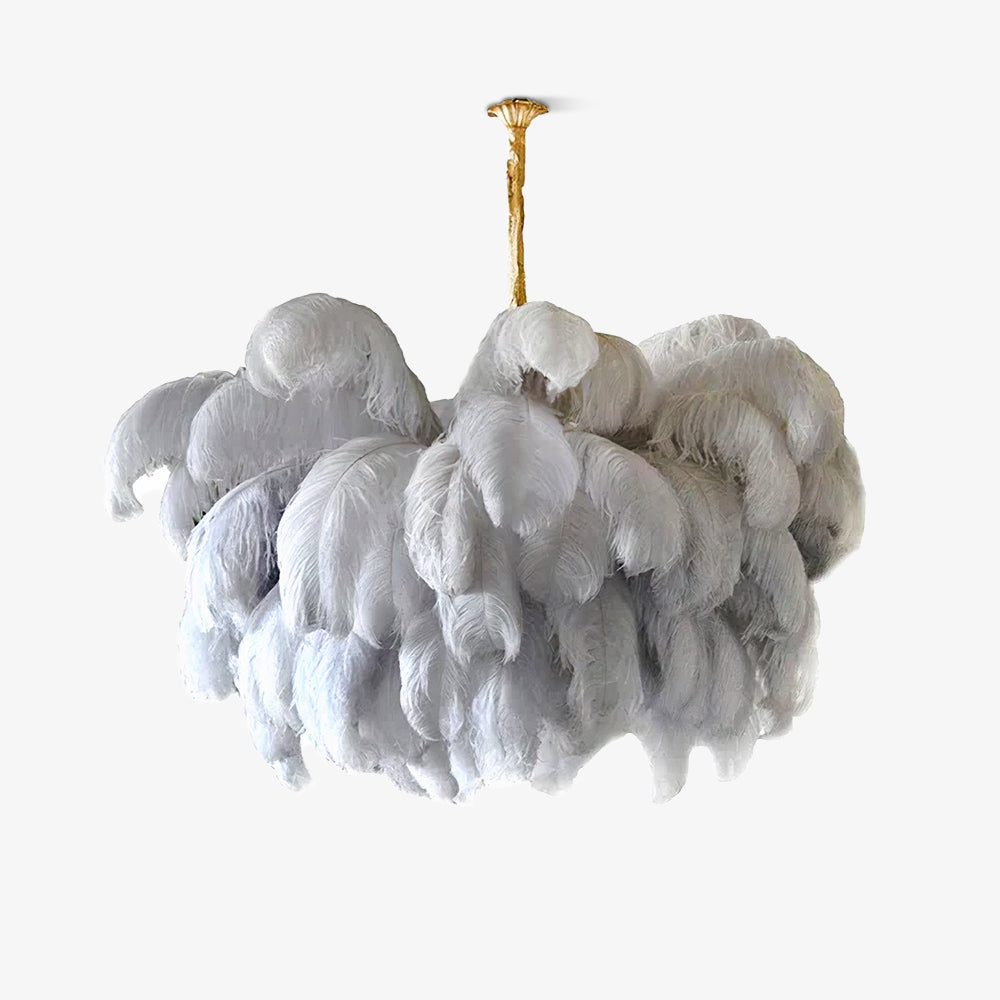 Lustra Chandelier Ostrich Feather Large Brass Stem