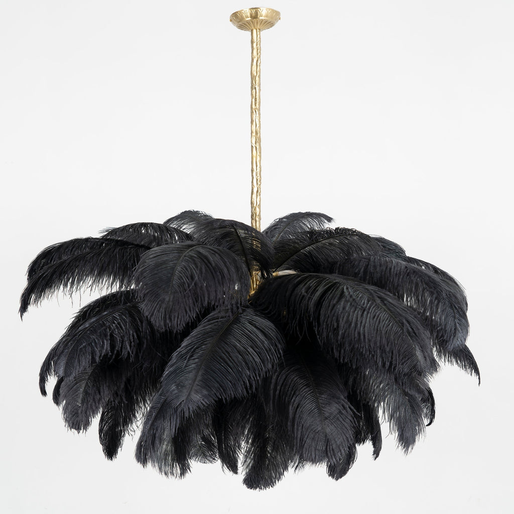 Lustra Chandelier Ostrich Feather Large Brass Stem