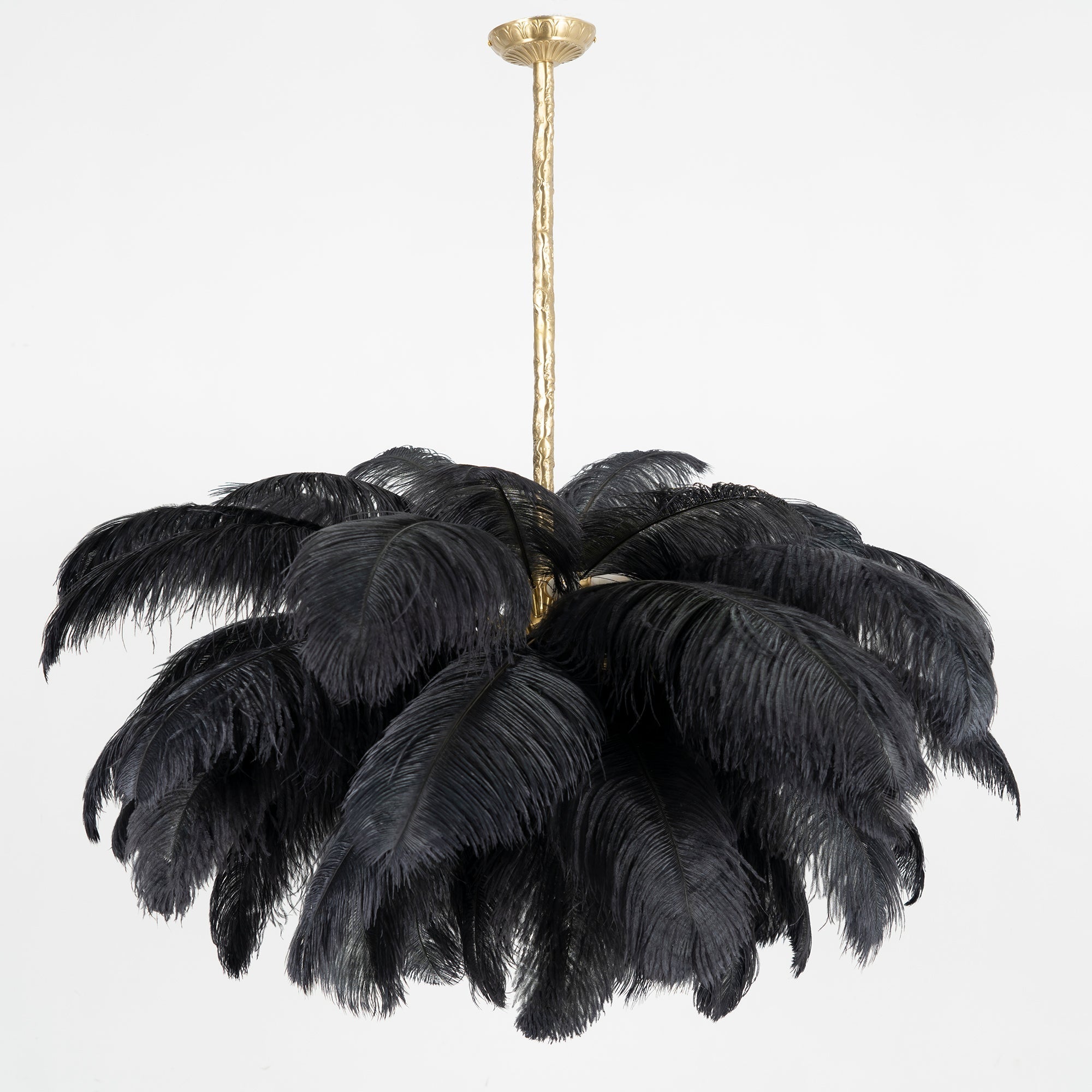 Lustra Chandelier Ostrich Feather Large Brass Stem