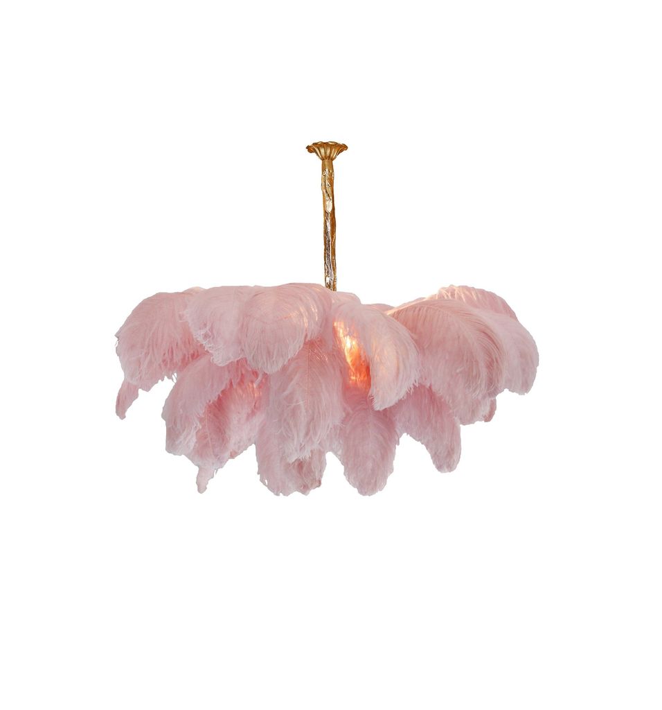 Lustra Chandelier Ostrich Feather Large Brass Stem