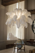 Lustra Chandelier Ostrich Feather Large Brass Stem