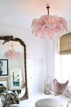 Lustra Chandelier Ostrich Feather Large Brass Stem