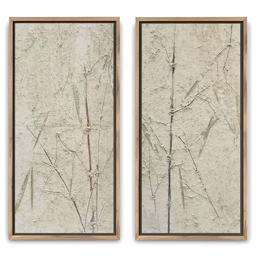 Wabi-Sabi Bamboo Diptych Bas-Relief Painting Set