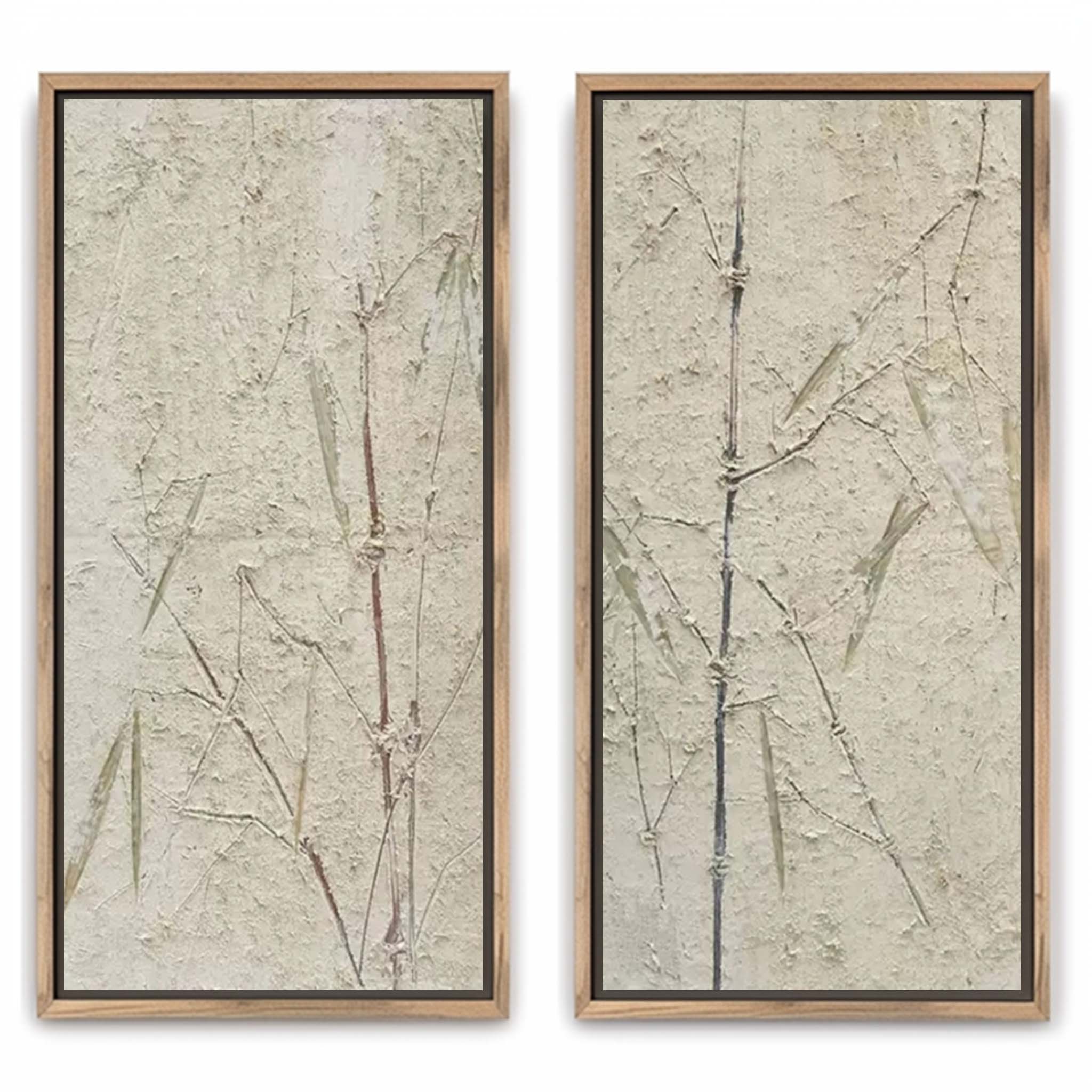 Wabi-Sabi Bamboo Diptych Bas-Relief Painting Set