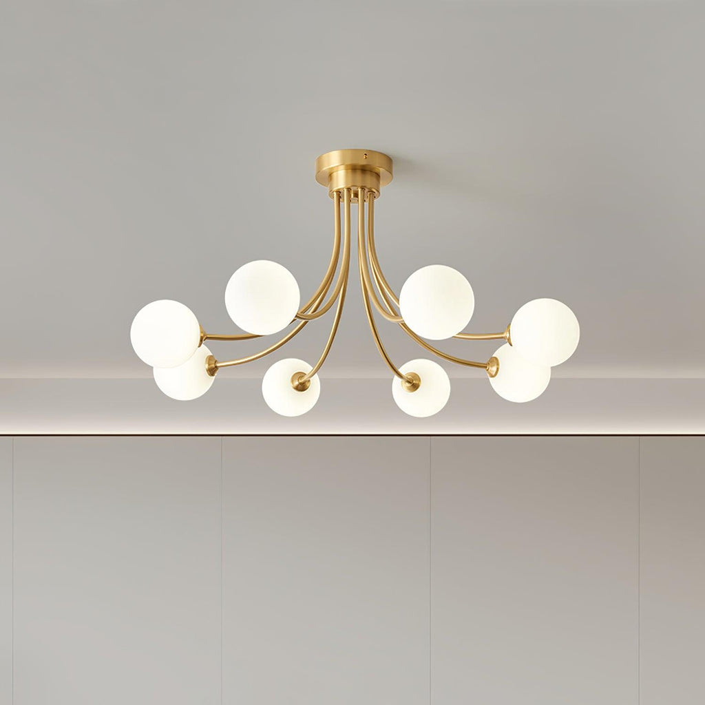 Ceiling Light Brass Branching Arms Opal Globe Shades Modern Elegant