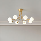 Ceiling Light Brass Branching Arms Opal Globe Shades Modern Elegant