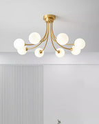 Ceiling Light Brass Branching Arms Opal Globe Shades Modern Elegant