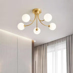 Ceiling Light Brass Branching Arms Opal Globe Shades Modern Elegant
