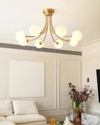 Ceiling Light Brass Branching Arms Opal Globe Shades Modern Elegant