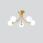 Ceiling Light Brass Branching Arms Opal Globe Shades Modern Elegant