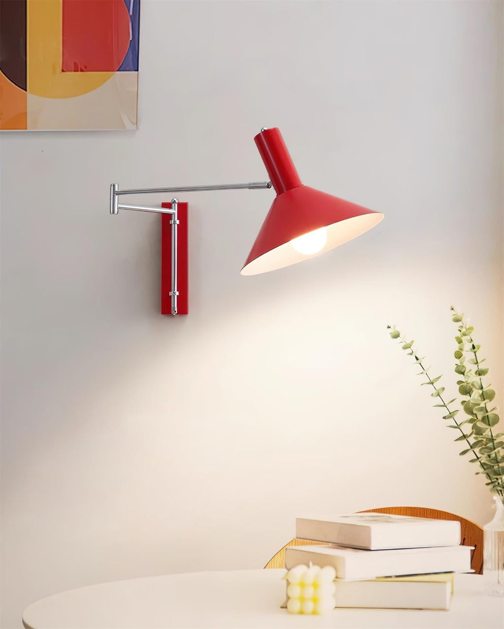 Wall Lamp Modern Adjustable Metal Arm Red Shade Reading Light
