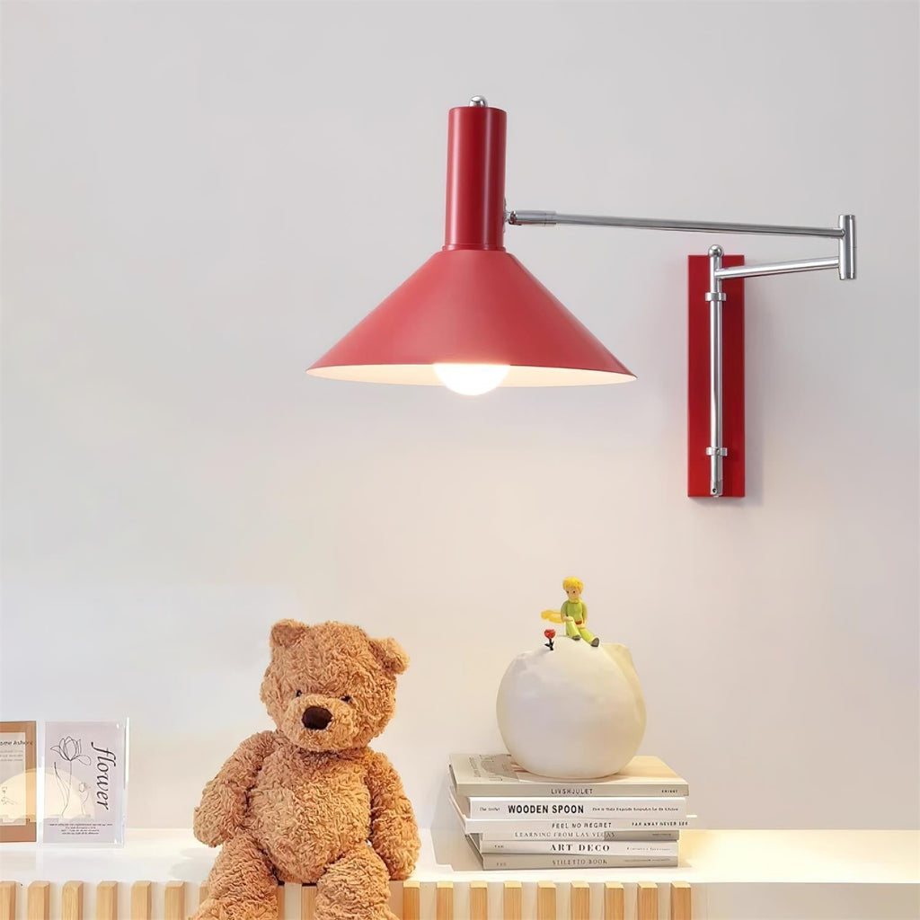 Wall Lamp Modern Adjustable Metal Arm Red Shade Reading Light