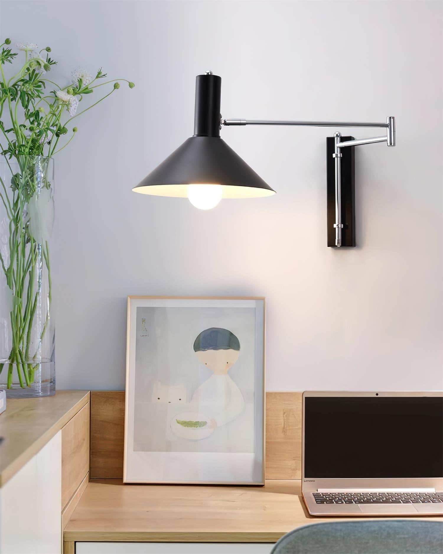 Wall Lamp Modern Adjustable Metal Arm Red Shade Reading Light