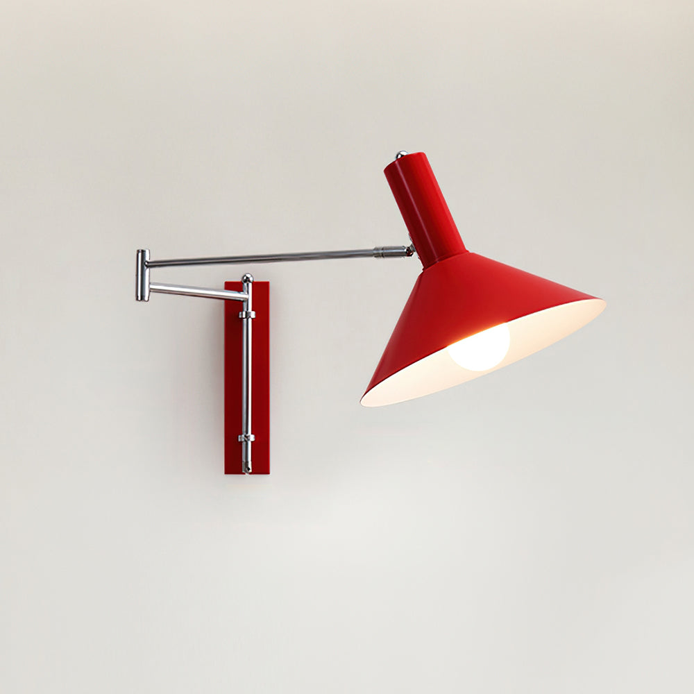 Wall Lamp Modern Adjustable Metal Arm Red Shade Reading Light