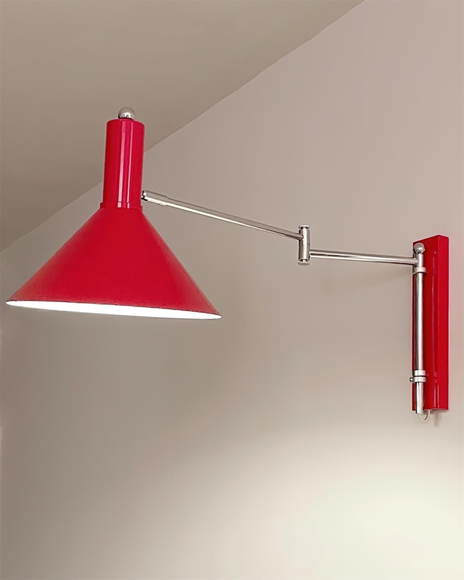 Wall Lamp Modern Adjustable Metal Arm Red Shade Reading Light