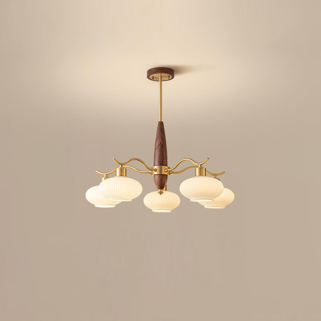 Cavien Brass and Walnut Chandelier