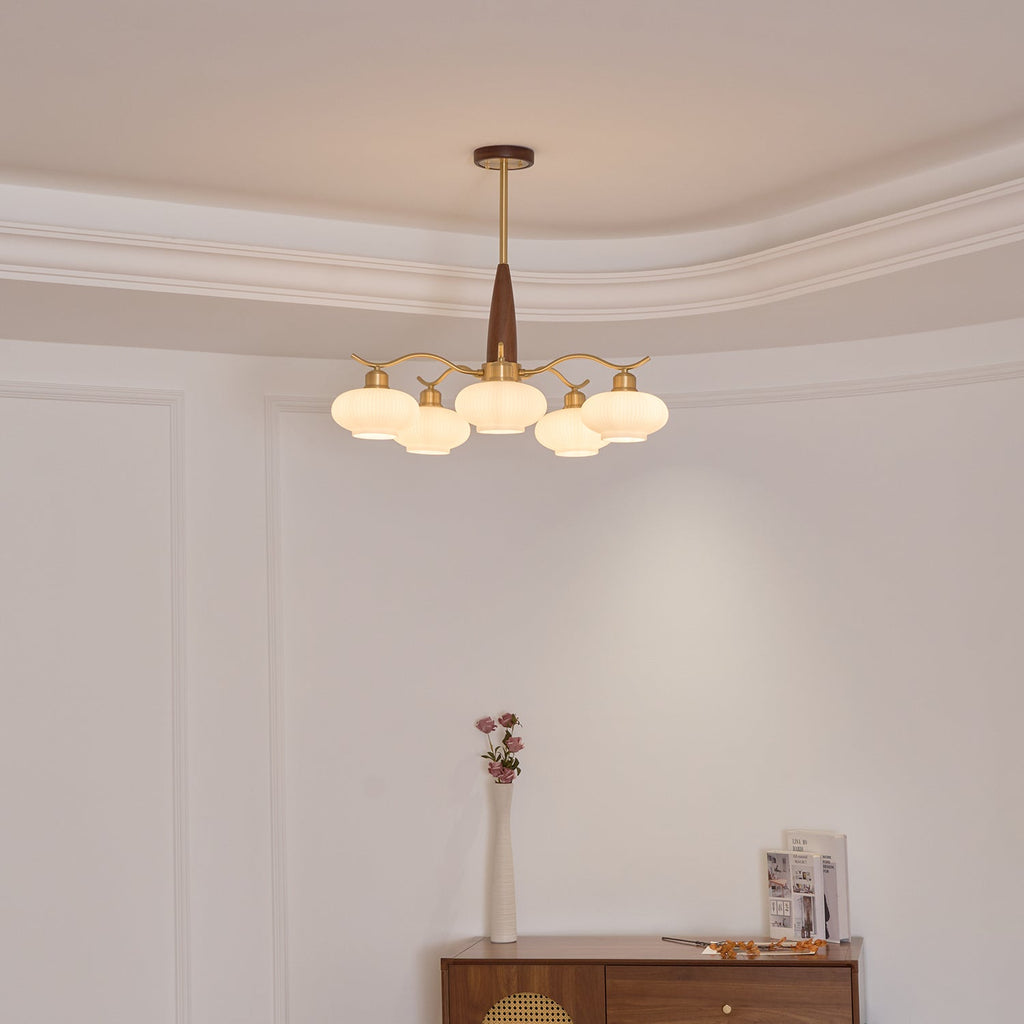 Cavien Brass and Walnut Chandelier