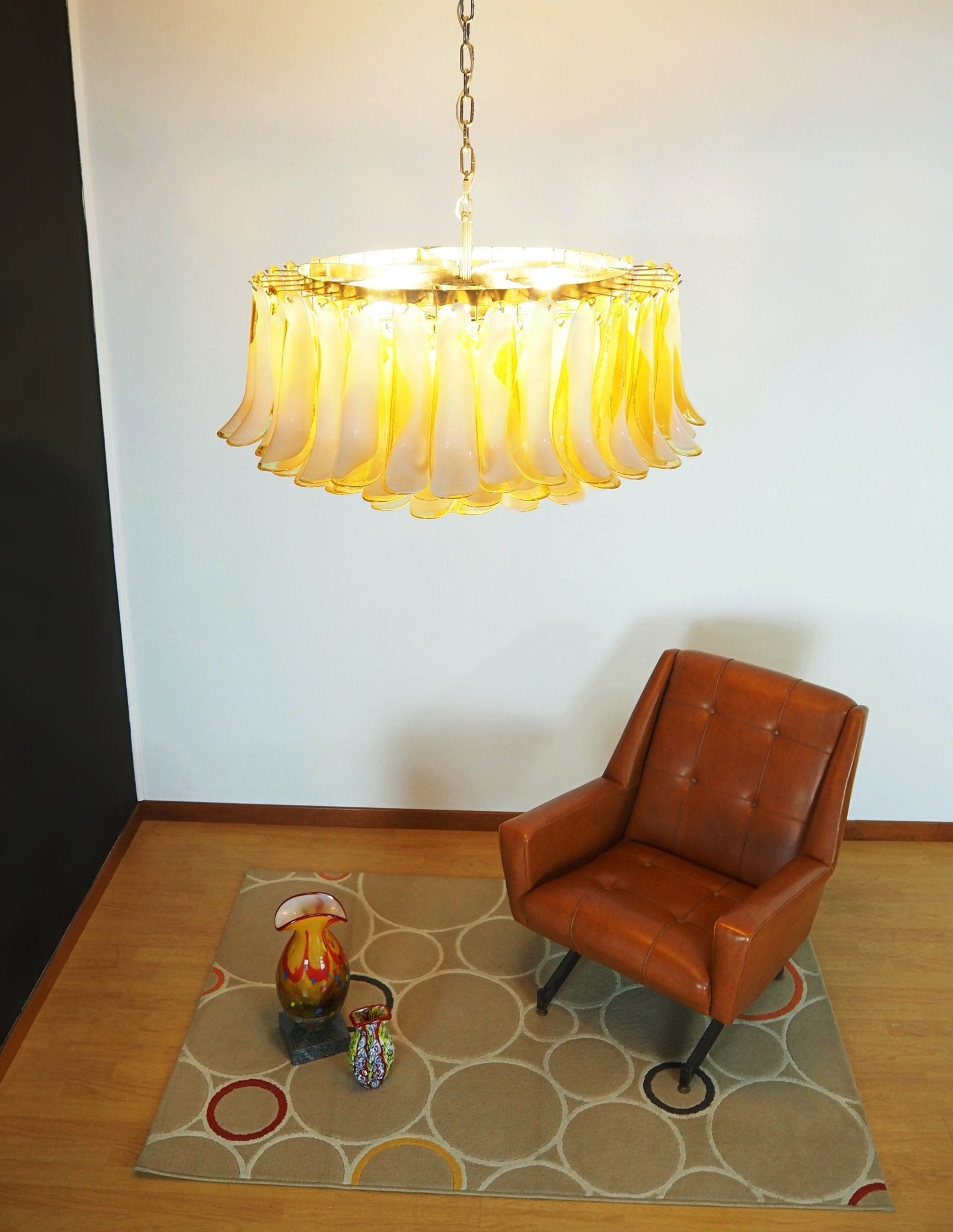 Aurora Chandelier Amber Murano Glass Petal Elegant