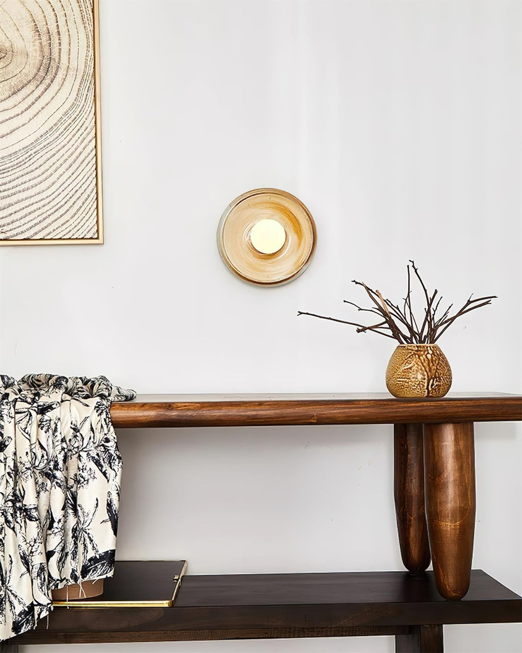 Wall Lamp Ceramic Orbit Disc with Glass Globe Entryway Modern