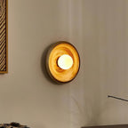 Wall Lamp Ceramic Orbit Disc with Glass Globe Entryway Modern