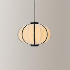 Pendant Lamp Fabric Lantern Shade Metal Frame Vintage