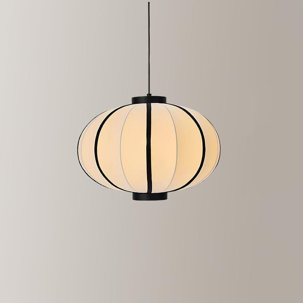 Pendant Lamp Fabric Lantern Shade Metal Frame Vintage