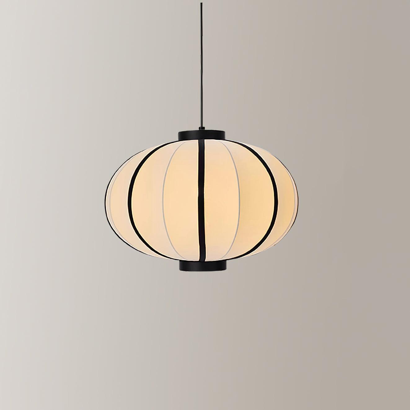 Pendant Lamp Fabric Lantern Shade Metal Frame Vintage
