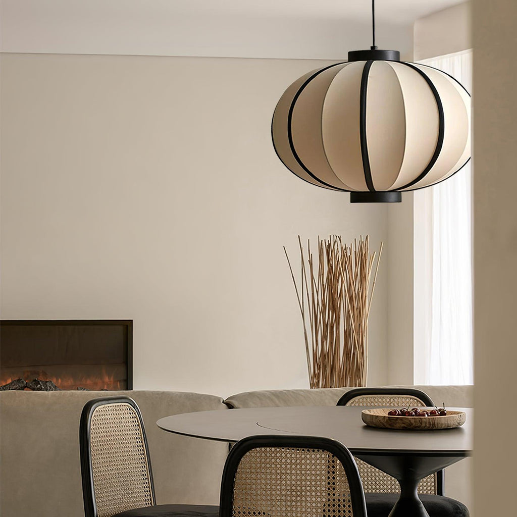 Pendant Lamp Fabric Lantern Shade Metal Frame Vintage