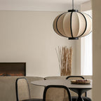 Pendant Lamp Fabric Lantern Shade Metal Frame Vintage