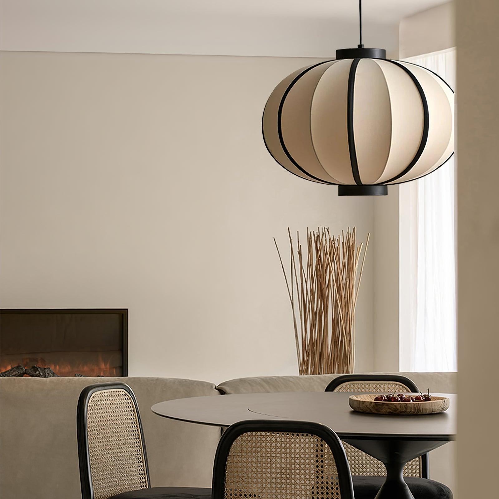 Pendant Lamp Fabric Lantern Shade Metal Frame Vintage