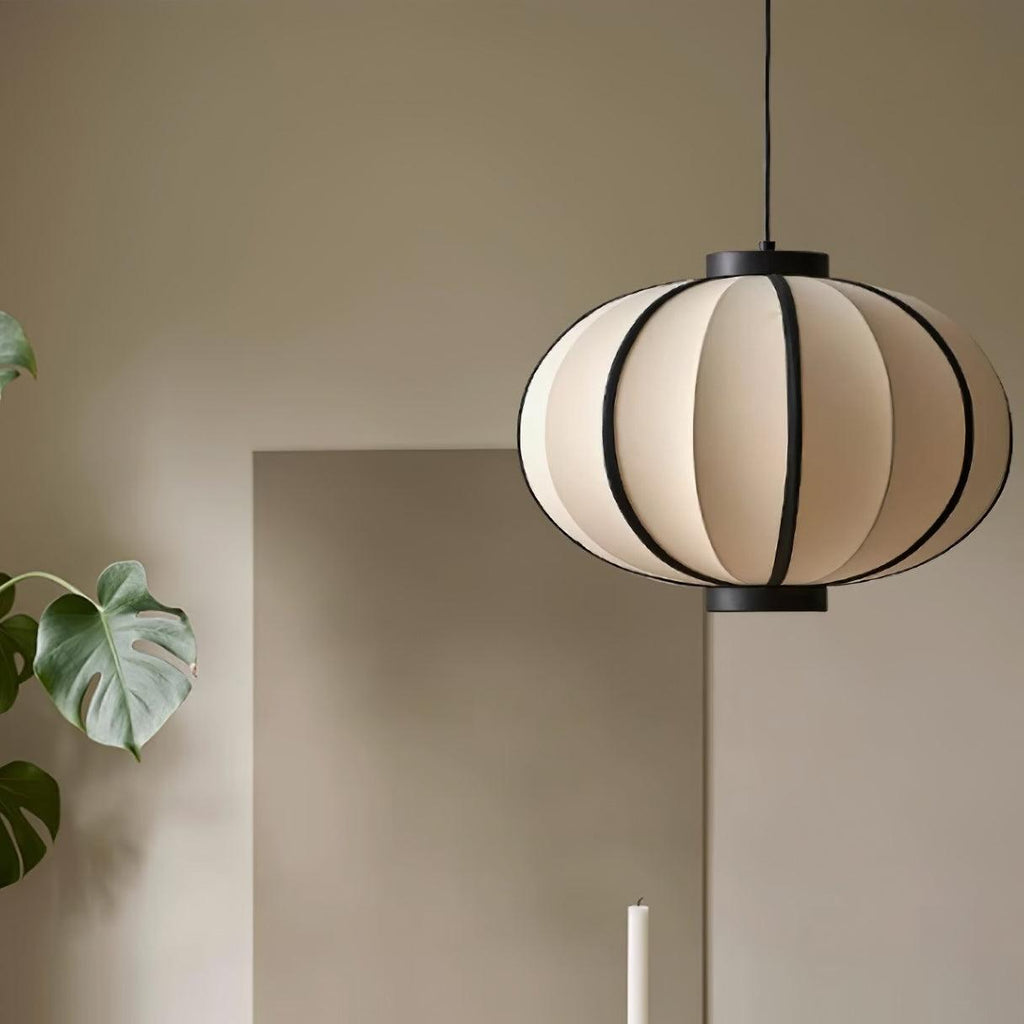 Pendant Lamp Fabric Lantern Shade Metal Frame Vintage