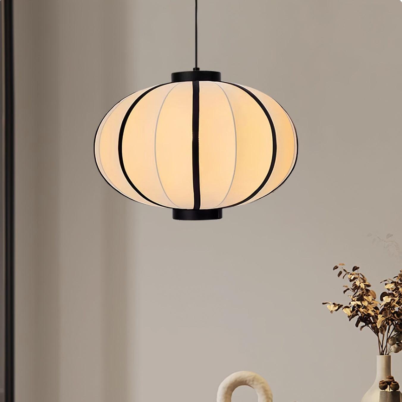 Pendant Lamp Fabric Lantern Shade Metal Frame Vintage