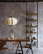 Pendant Lamp Fabric Lantern Shade Metal Frame Vintage