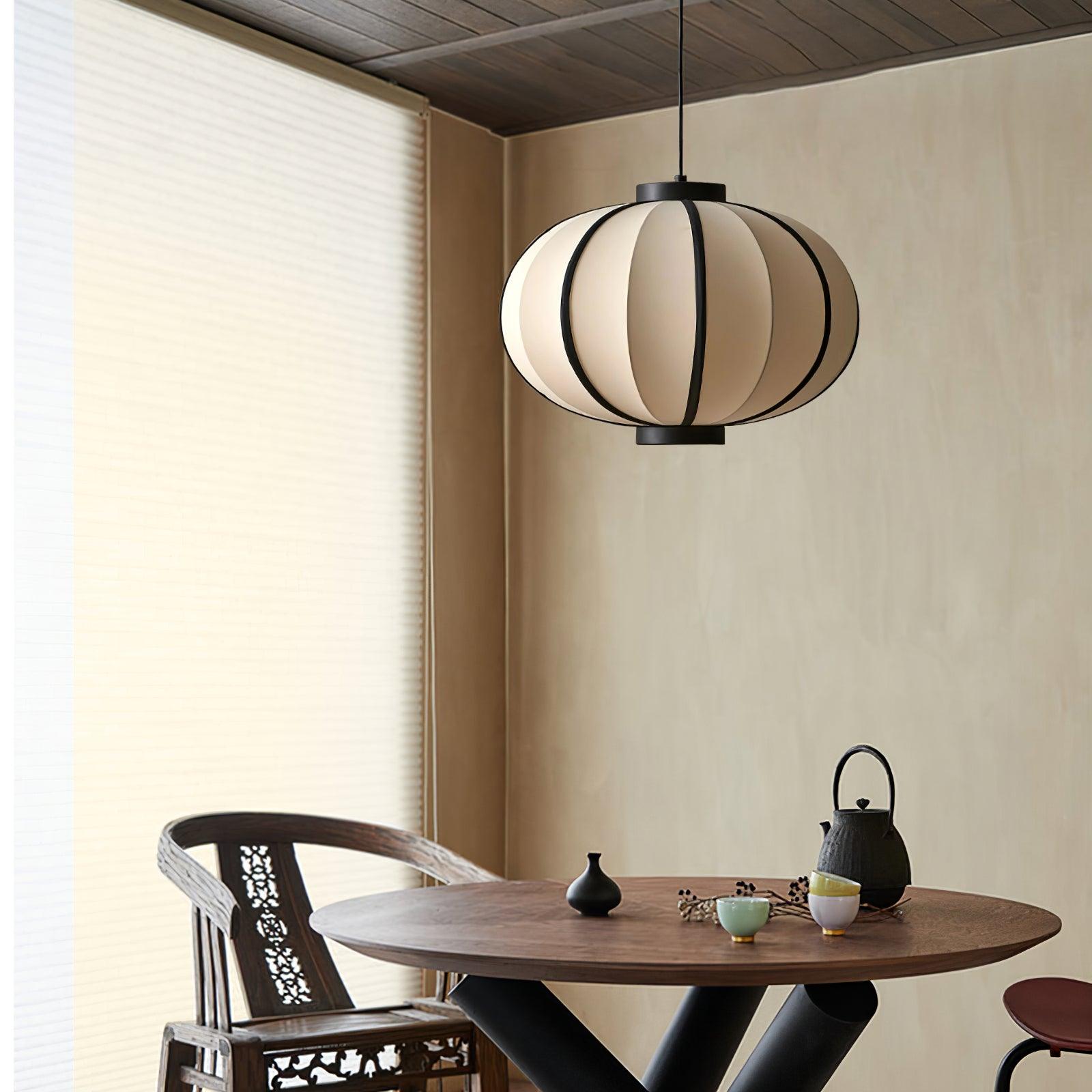 Pendant Lamp Fabric Lantern Shade Metal Frame Vintage