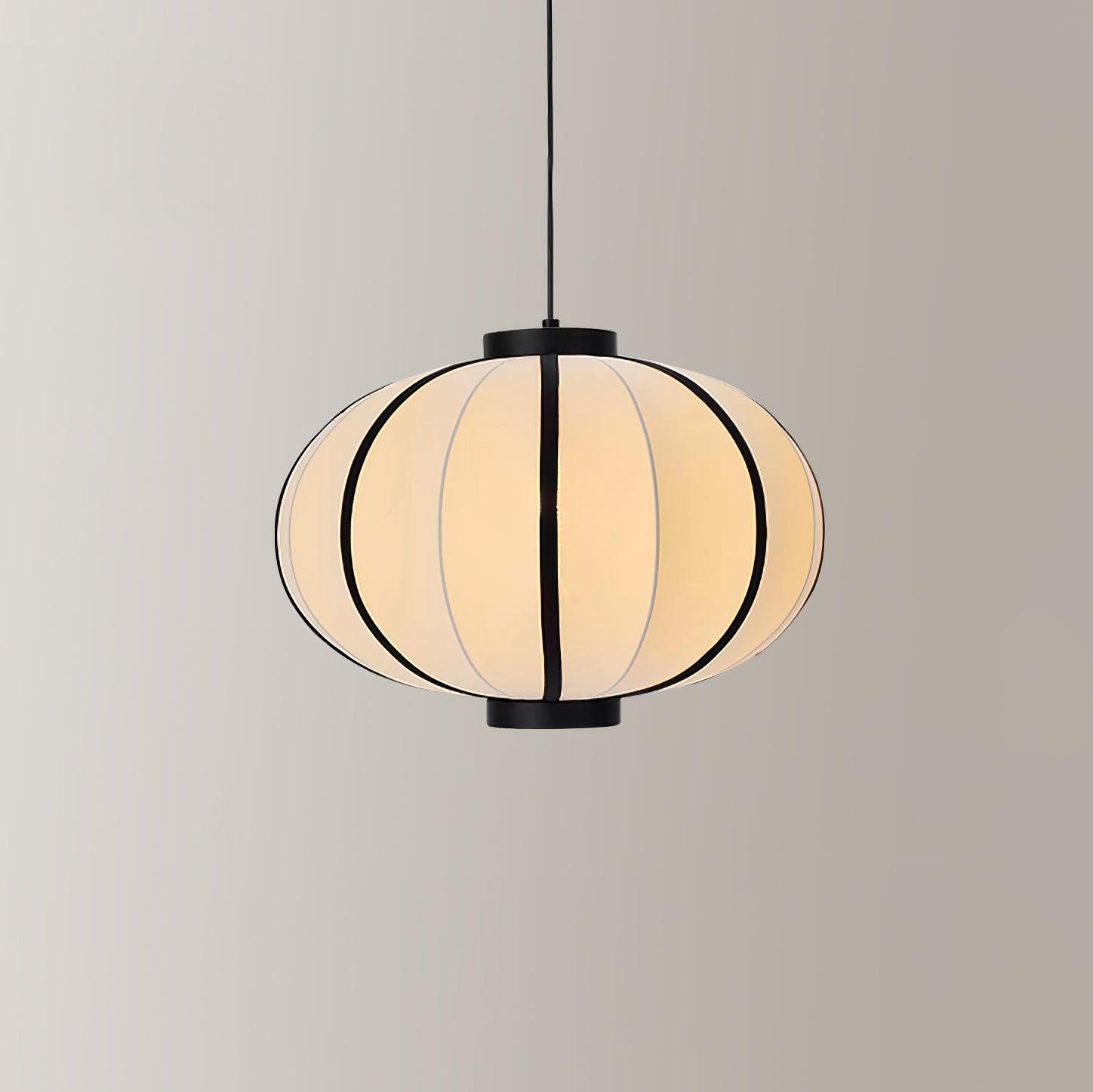 Pendant Lamp Fabric Lantern Shade Metal Frame Vintage
