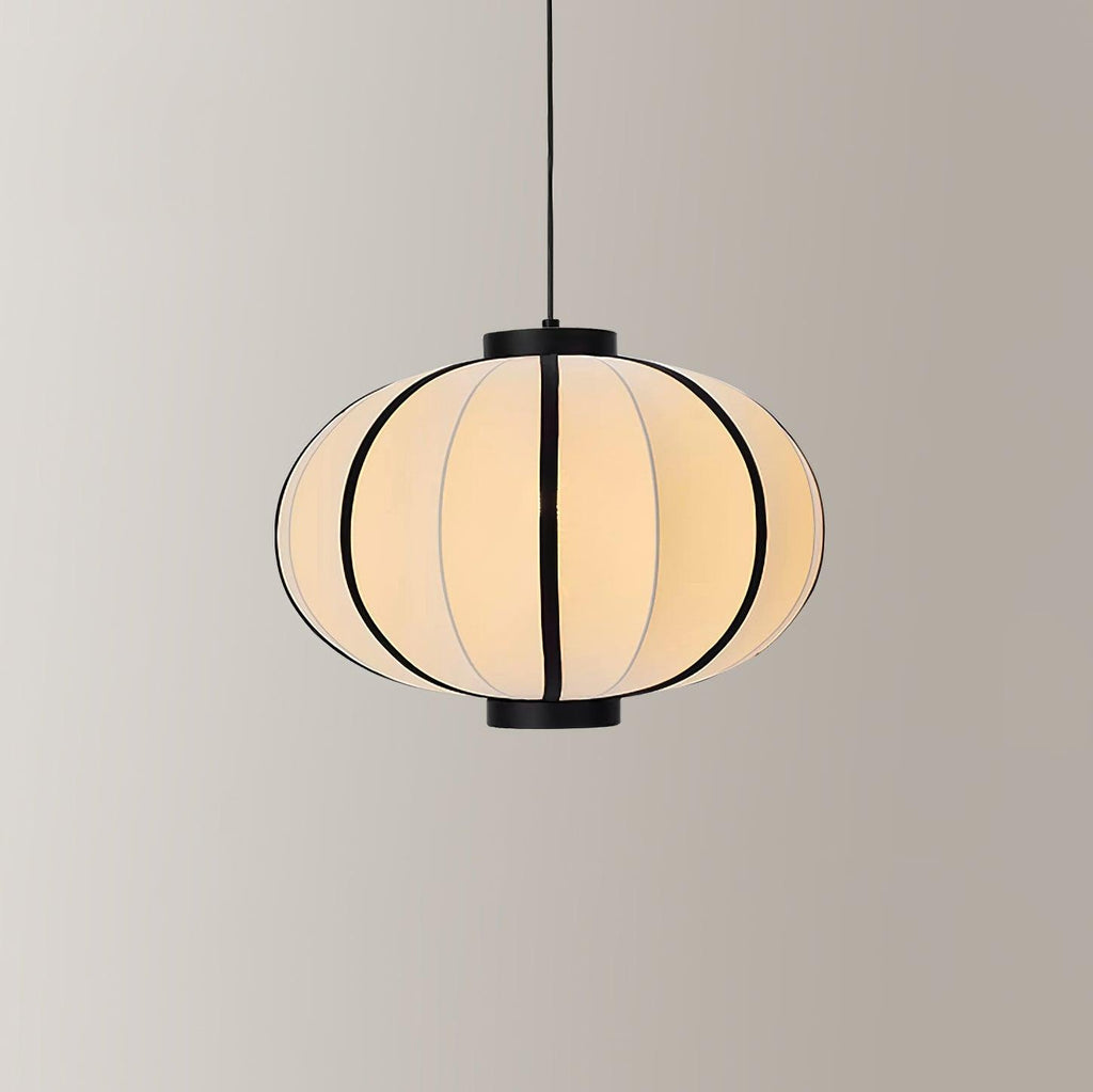 Pendant Lamp Fabric Lantern Shade Metal Frame Vintage